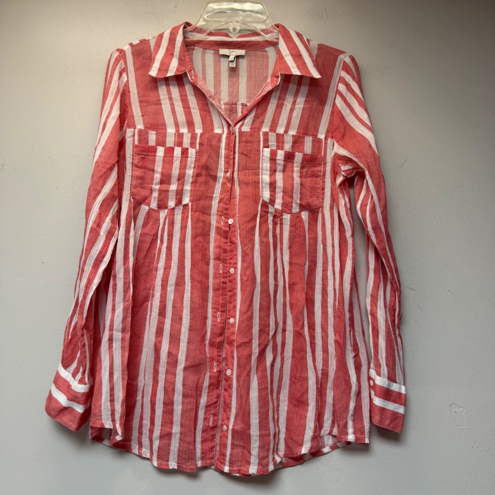 Joie Striped Button Down Shirt Women XS Red White Excellent Cotton Gauze J406-23